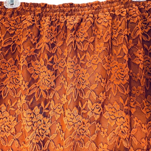 Maggie Sweet Copper Orange Lace Overlay Skirt Elastic Waist Scalloped Hem 1X XL - Picture 3 of 9